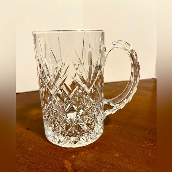 Handcrafted Scalloped Handle Heavy Cut Lead Crystal Beer Mug.  2 Available - Picture 2 of 6